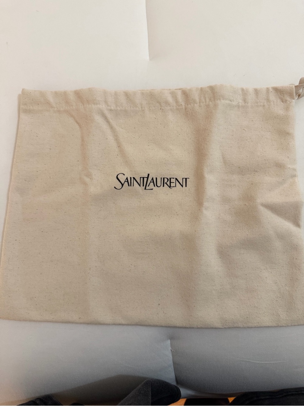 Saint Laurent Beige Canvas Logo Drawstring Pouch